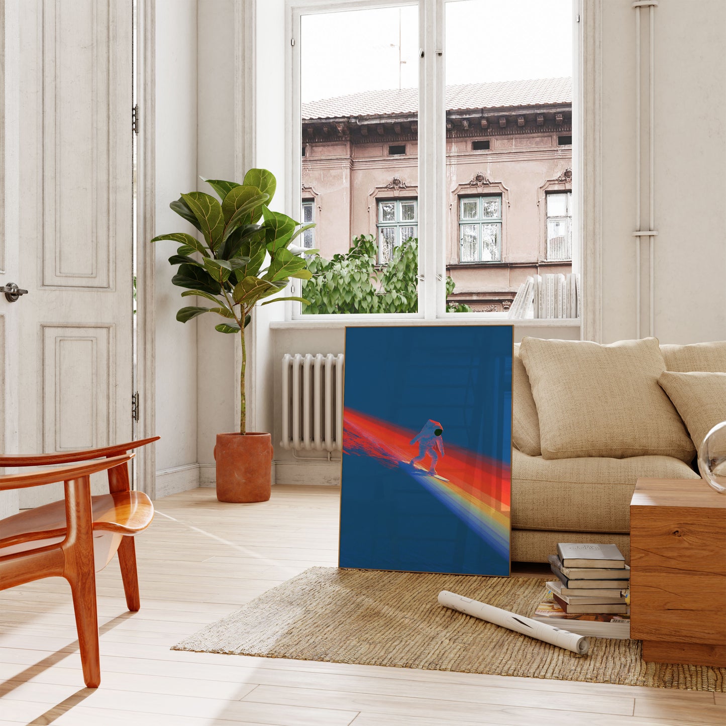 Astronaut reitet auf Regenbogen Poster