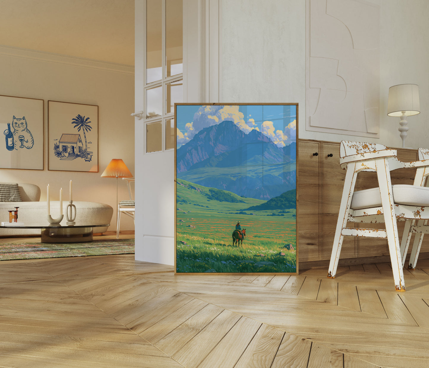 Cowboy Horseback Mountain Valley Poster