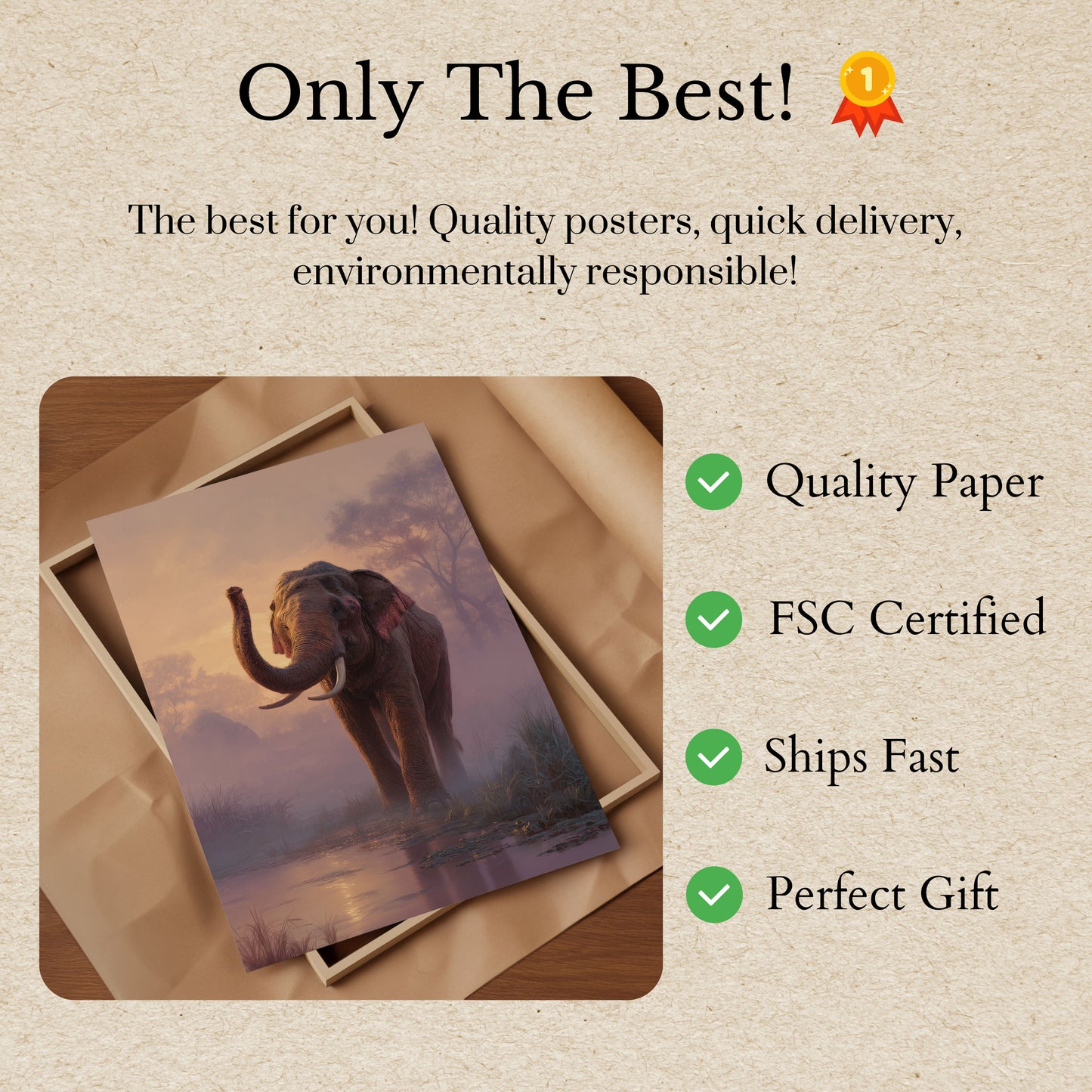 Misty Elephant Sunrise Poster