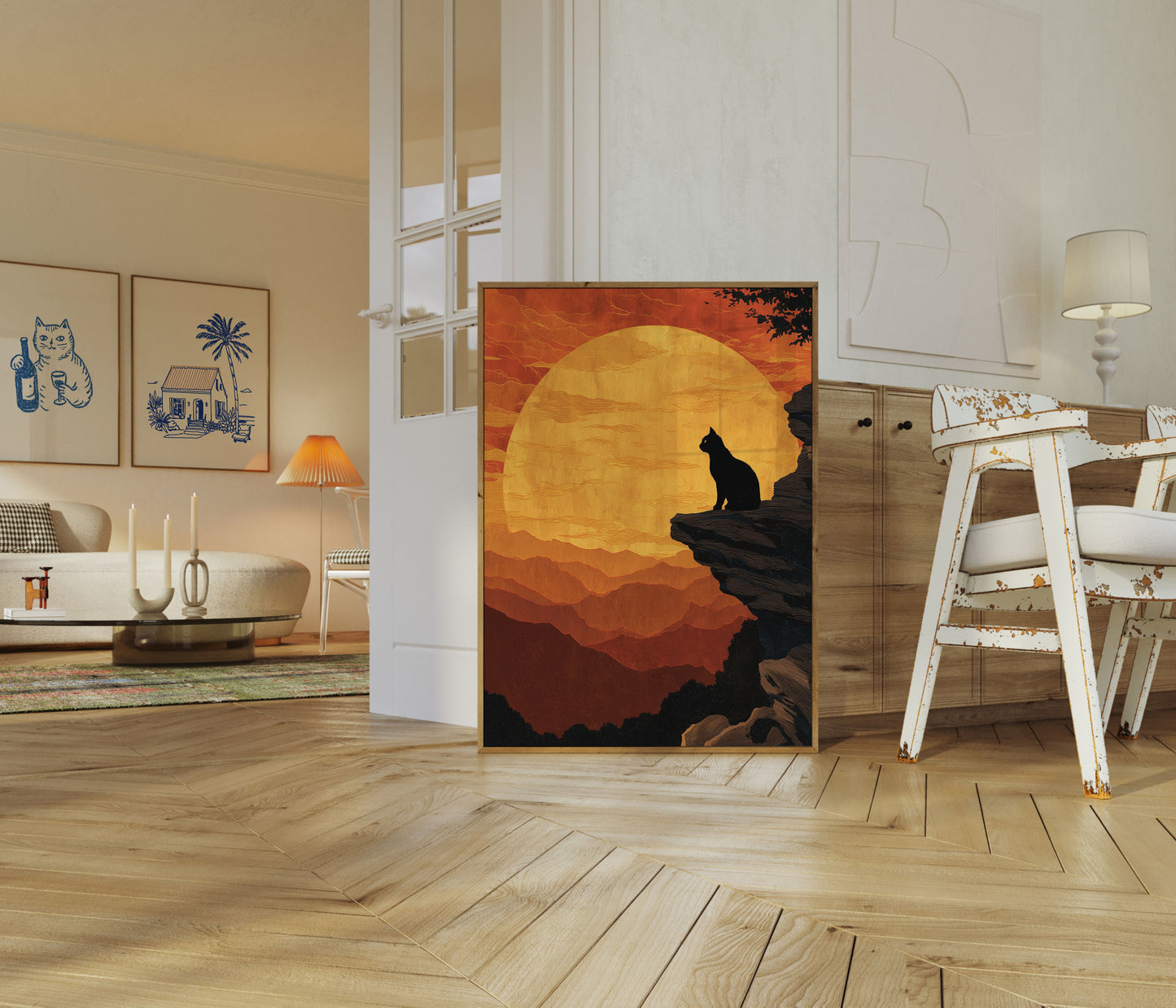 Cat Watching Sunset Poster