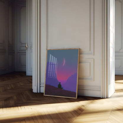 Moonlit Meditation Mountain Poster