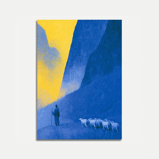 Pastor con rebaño Póster de montaña