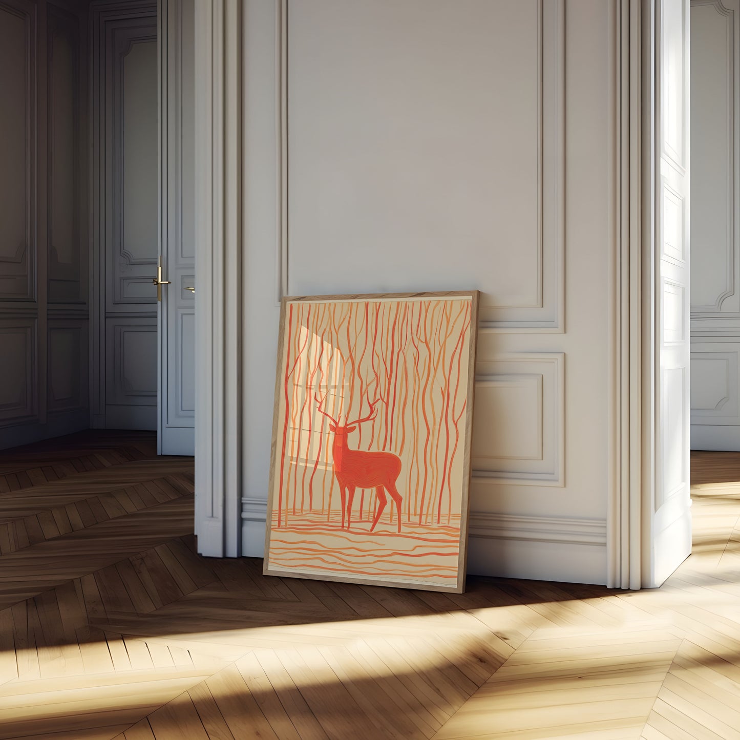 Scarlet Deer in Forest Poster