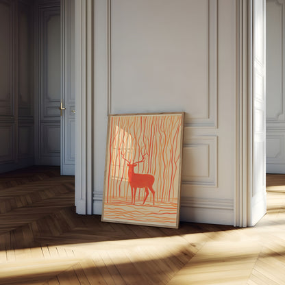 Scarlet Deer in Forest Poster