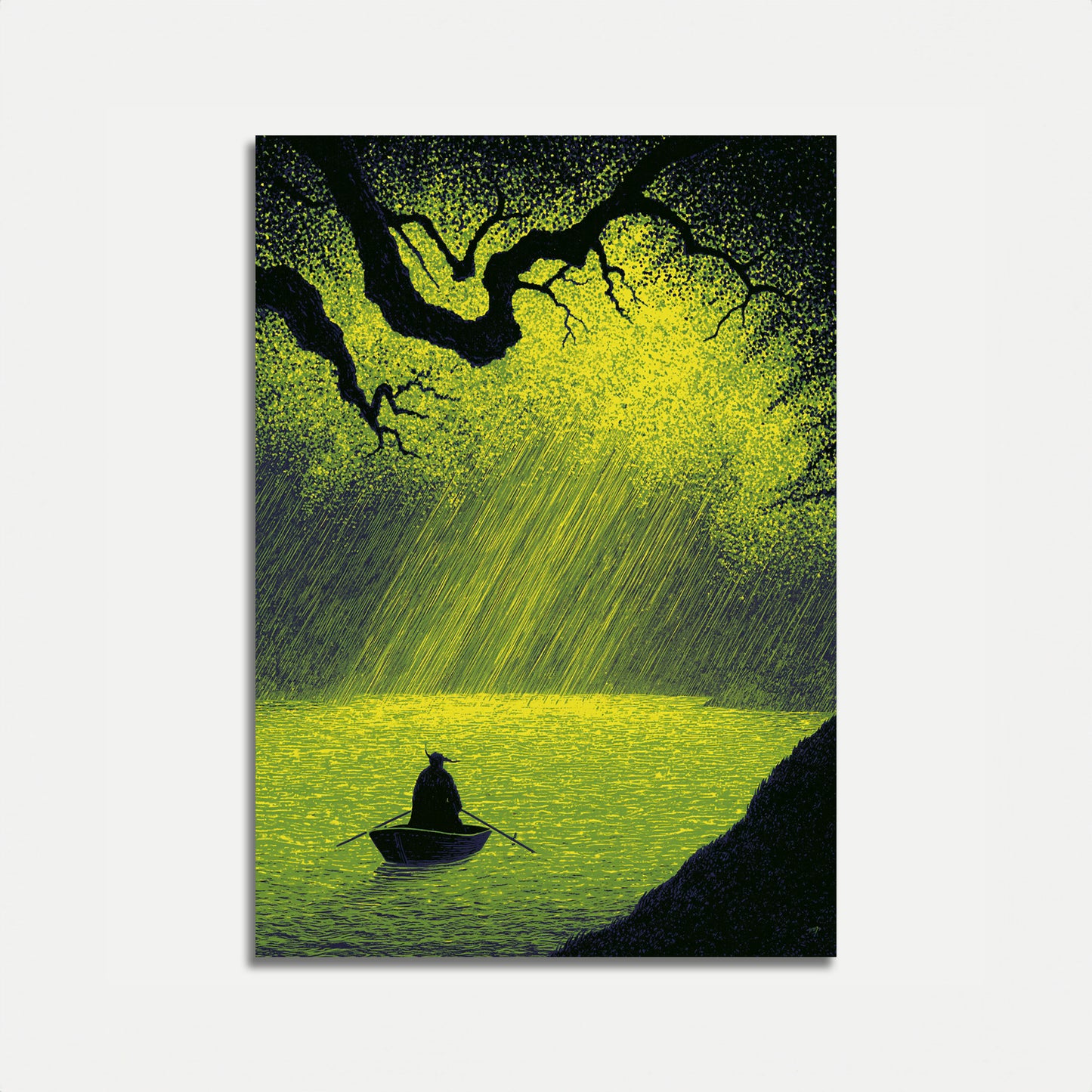 Bateau Solitaire sur Eaux Lumineuses - Affiche