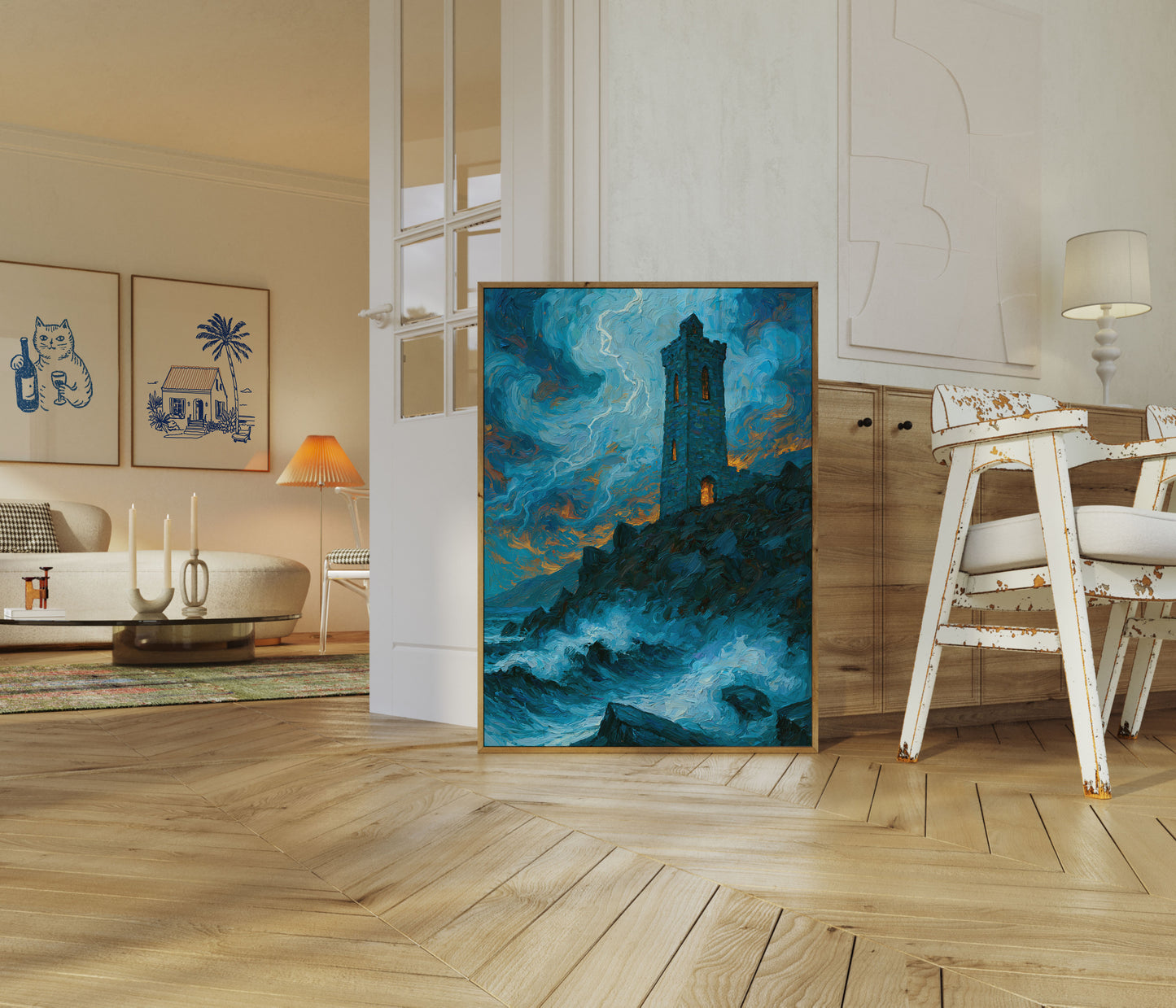 Stormy Tower Night Sky Poster