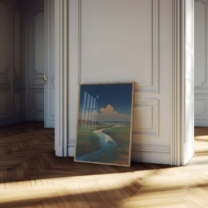 Poster di Paesaggio Fluviale al Chiaro di Luna