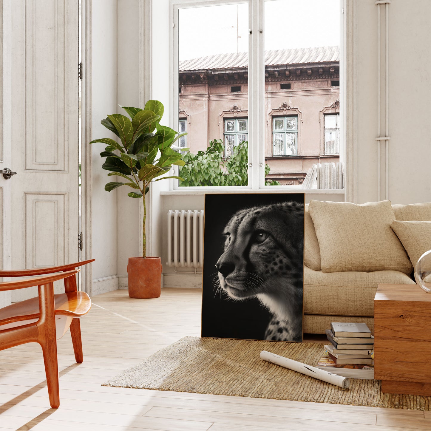 Intense Cheetah Black and White Poster