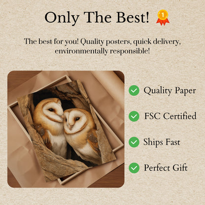 Barn Owls in Hollow Tree Poster