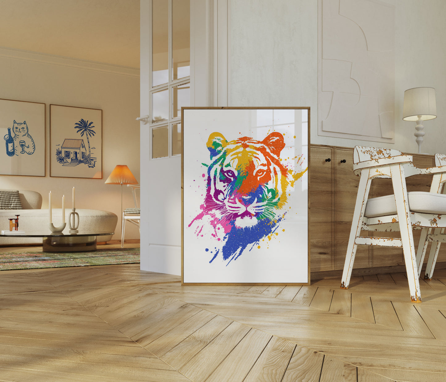 Poster met kleurrijke tijger splash art