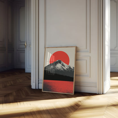 Affiche Soleil Rouge Montagne Neige