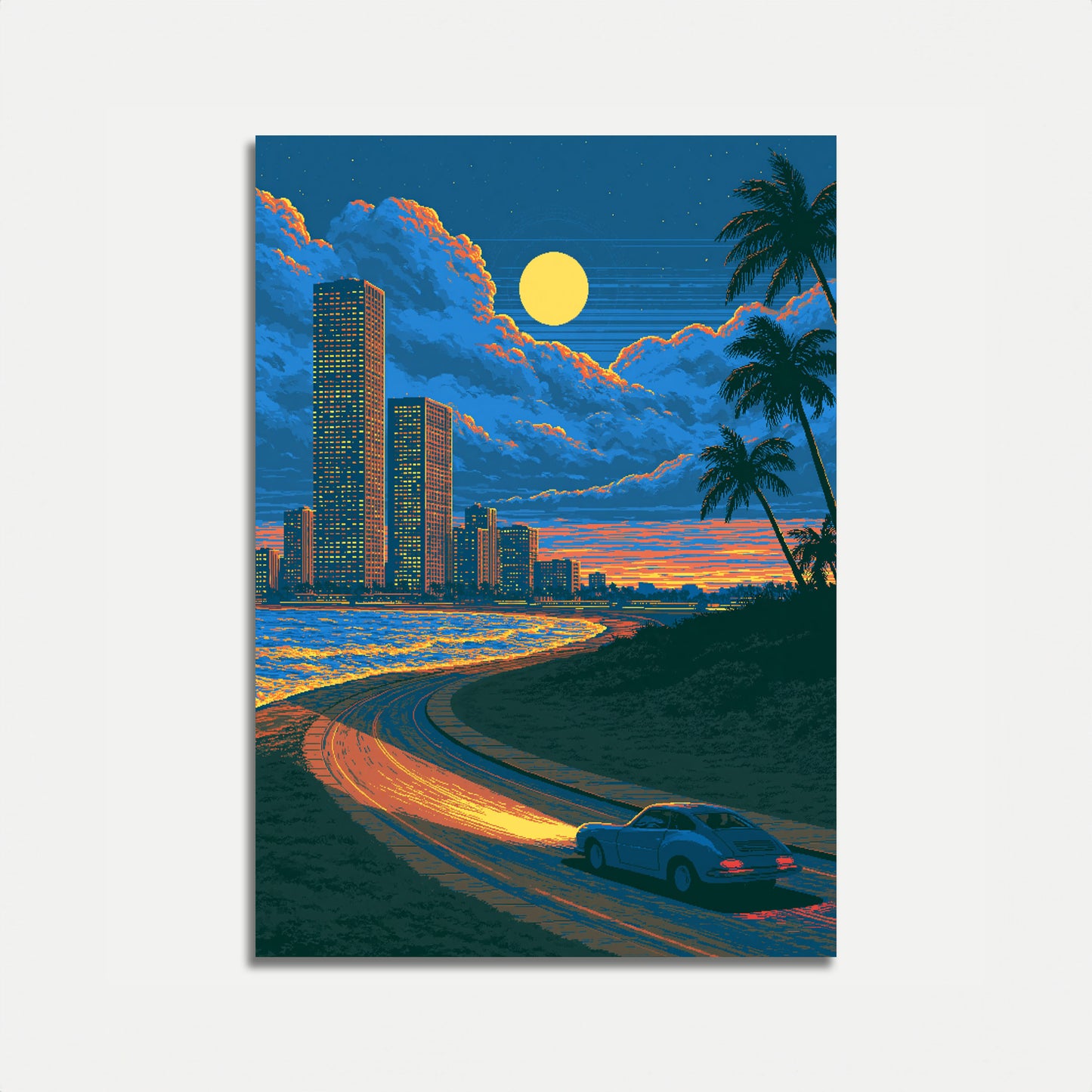 Neon Sunset Beach Drive Poster