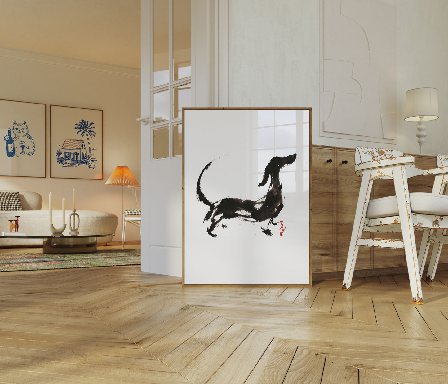 Playful Dog Ink Sketch Poster
