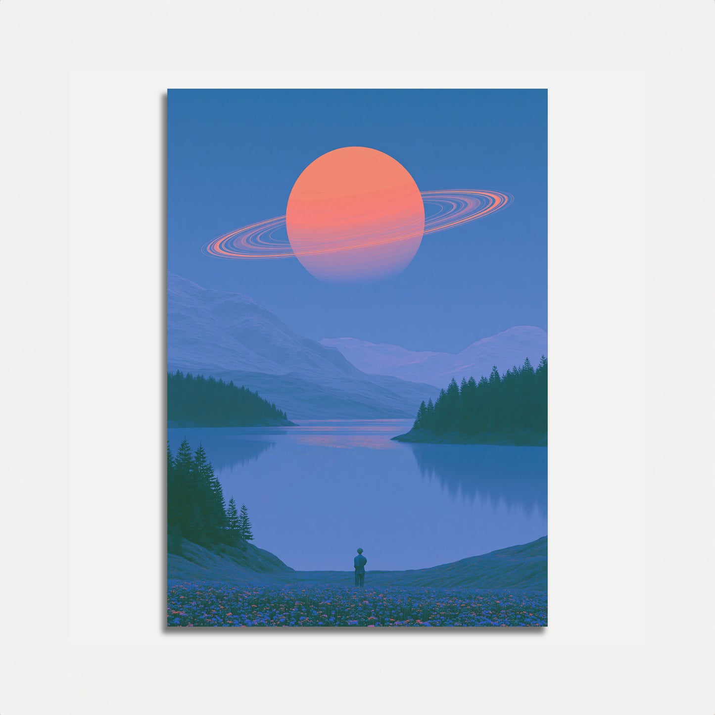 Plakat: Außerirdischer Planet mit Ringen