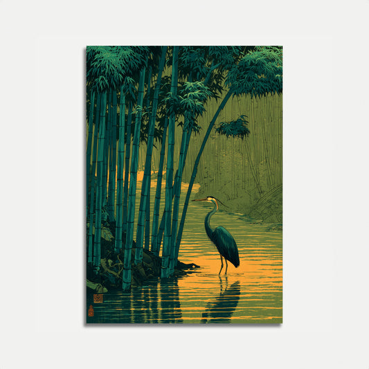 Póster de Garza en Bosque de Bambú