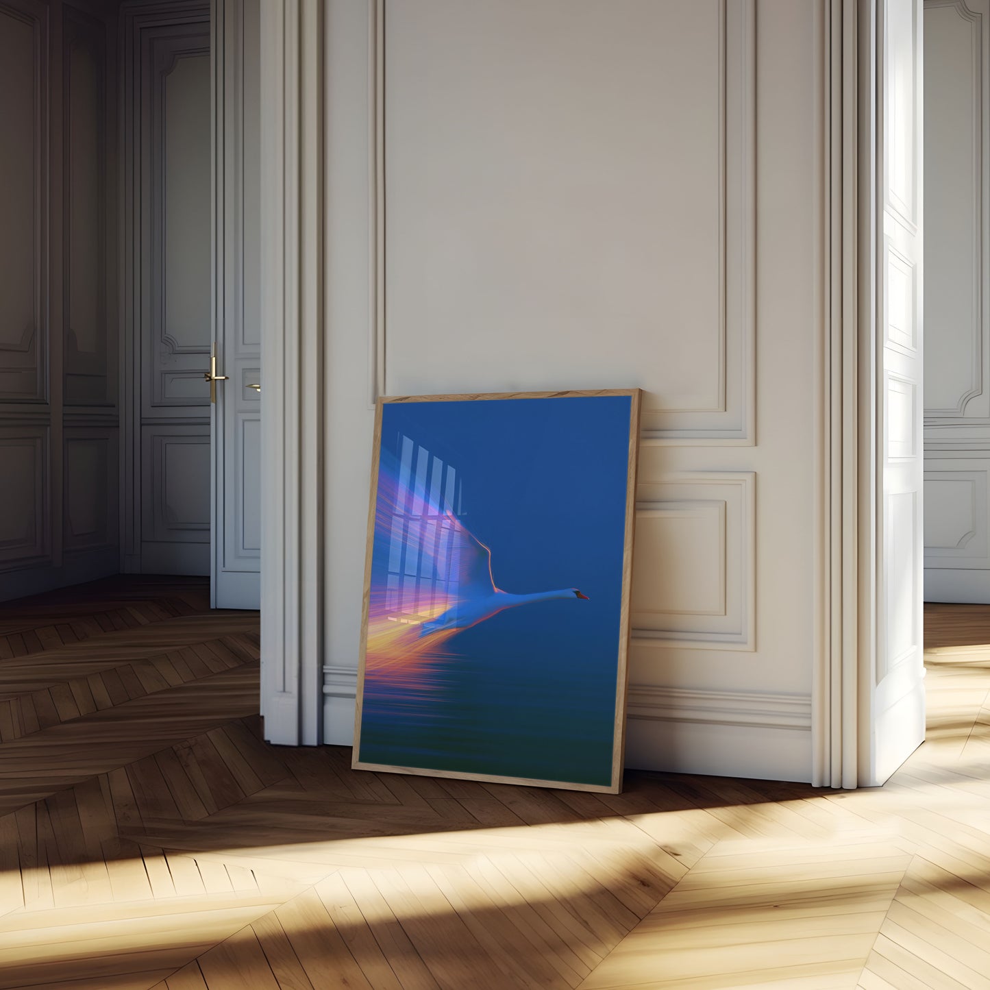 Ethereal Swan in Flight Poster