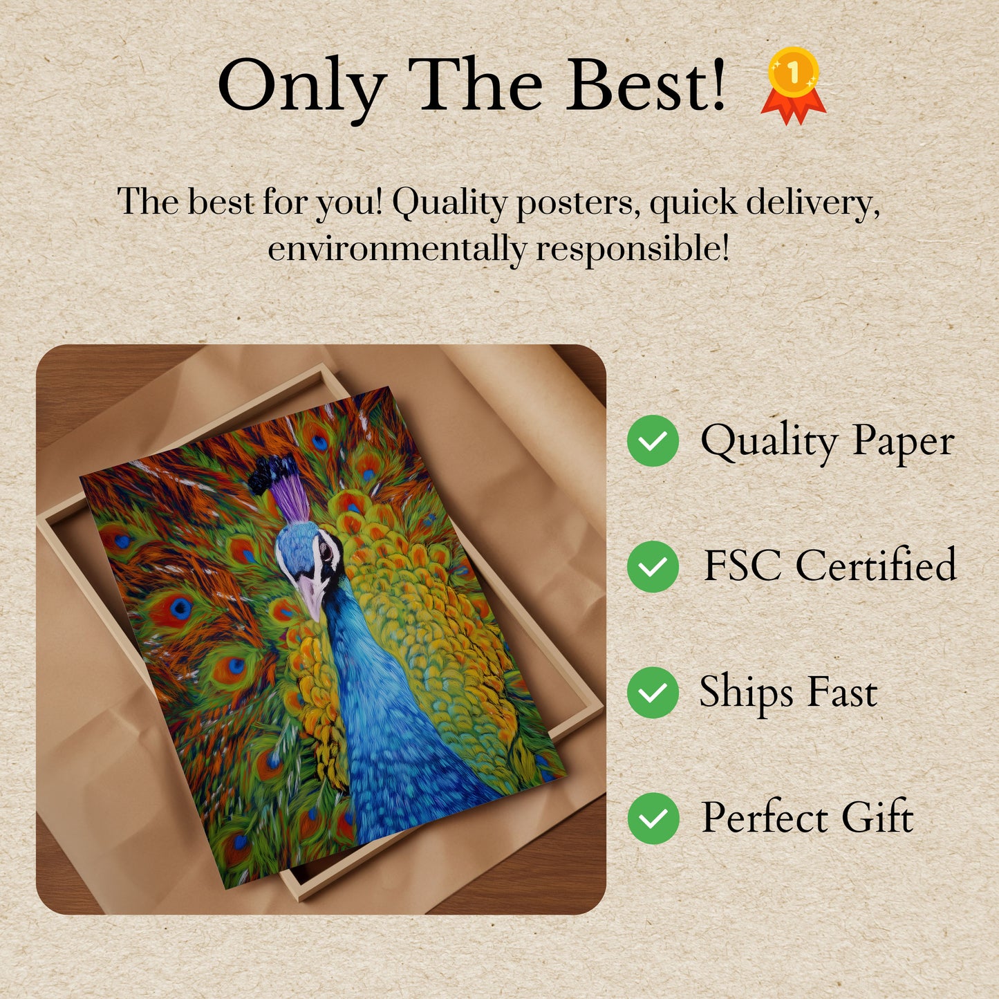 Vibrant Peacock Majesty Poster