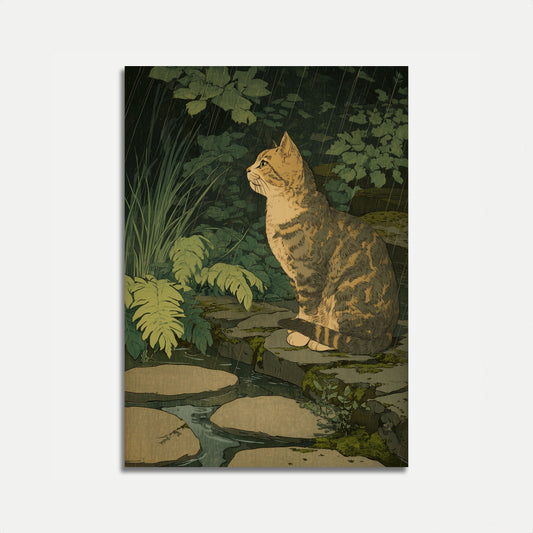 Cat in the Rain Garden Poster