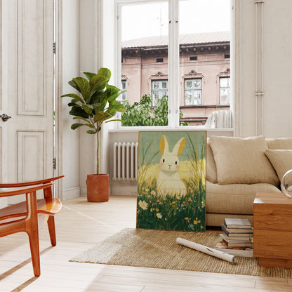 Affiche Lapin Blanc dans Prairie Fleurie