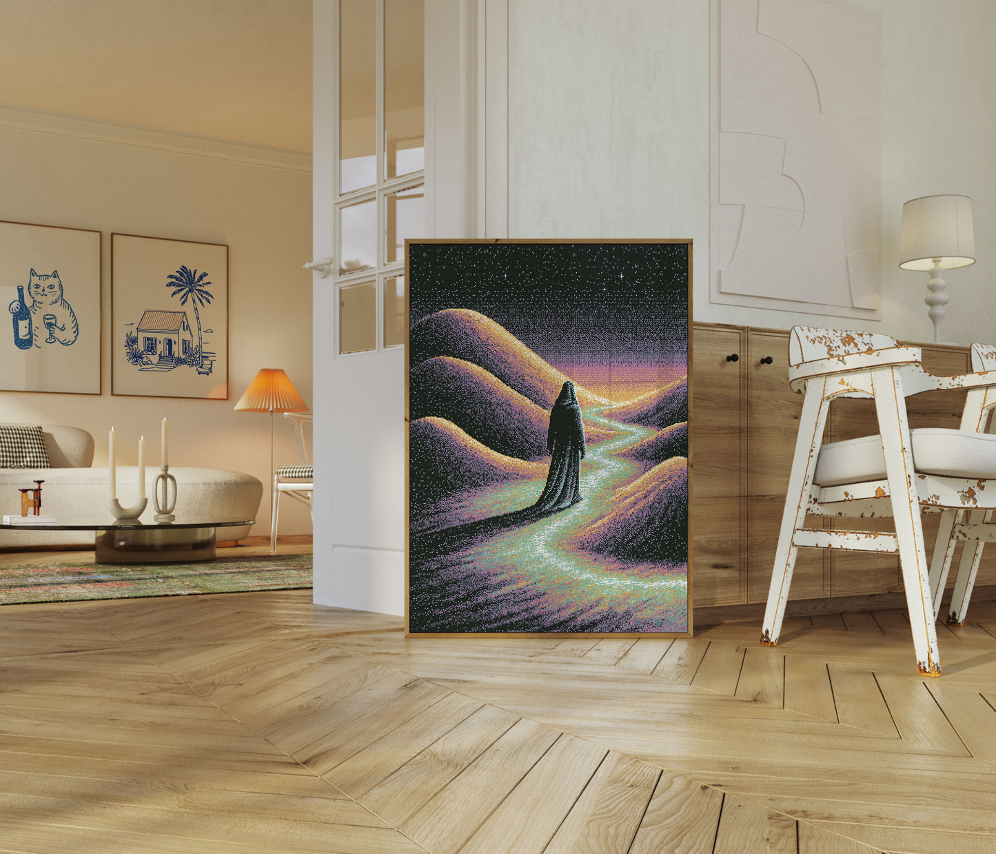 Mystic Traveler in Starlit Mountains Poster