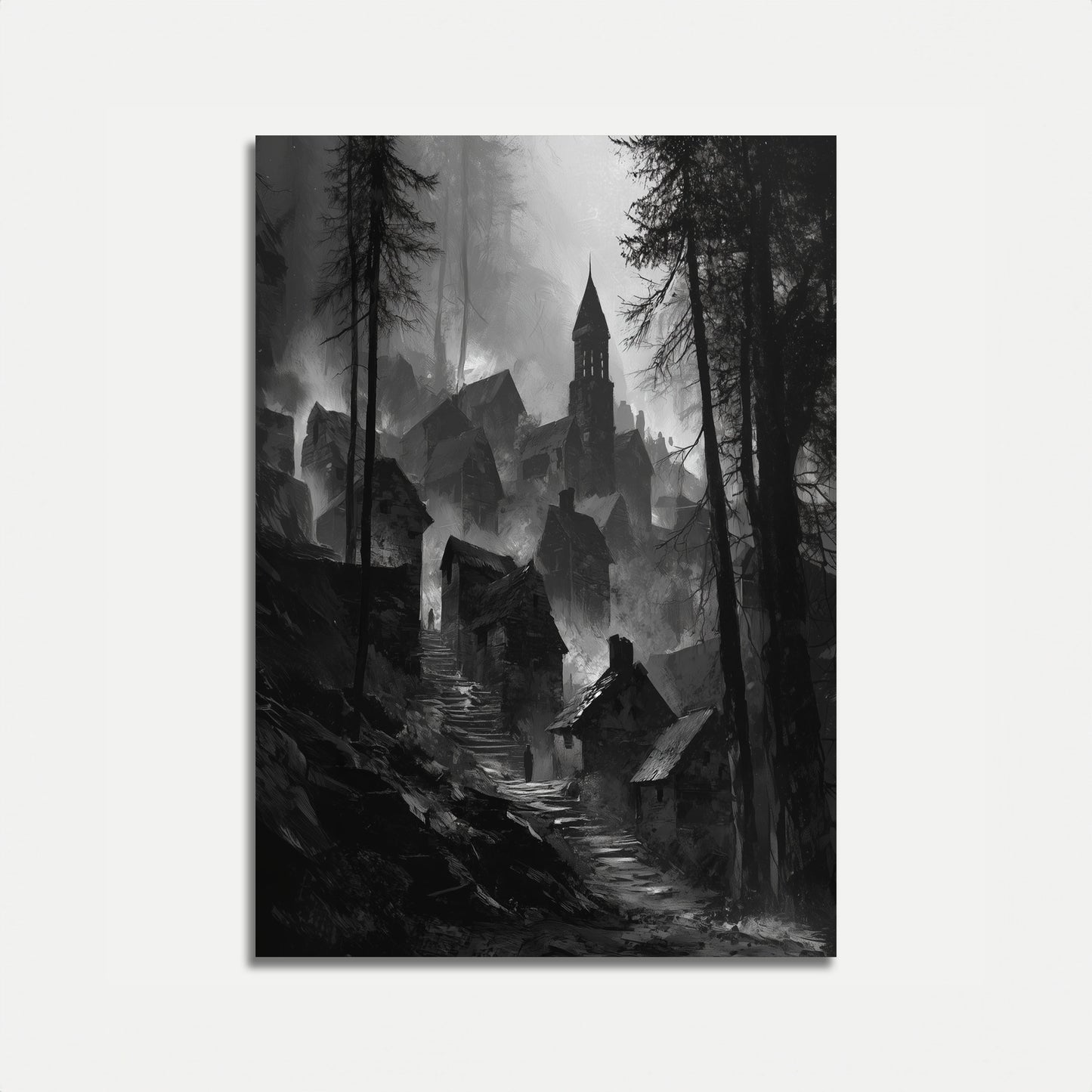 Dark Medieval Forest Village Poster