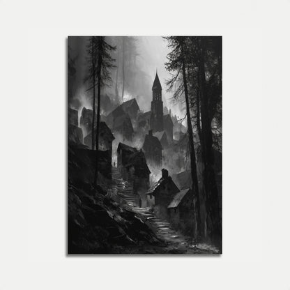 Dark Medieval Forest Village Poster