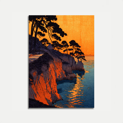 Kystklipperne ved Gylden Solnedgang Plakat