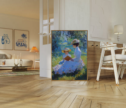 Mujer Leyendo junto al Río Póster