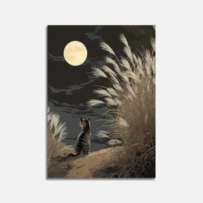 Kat starend naar maanlicht poster