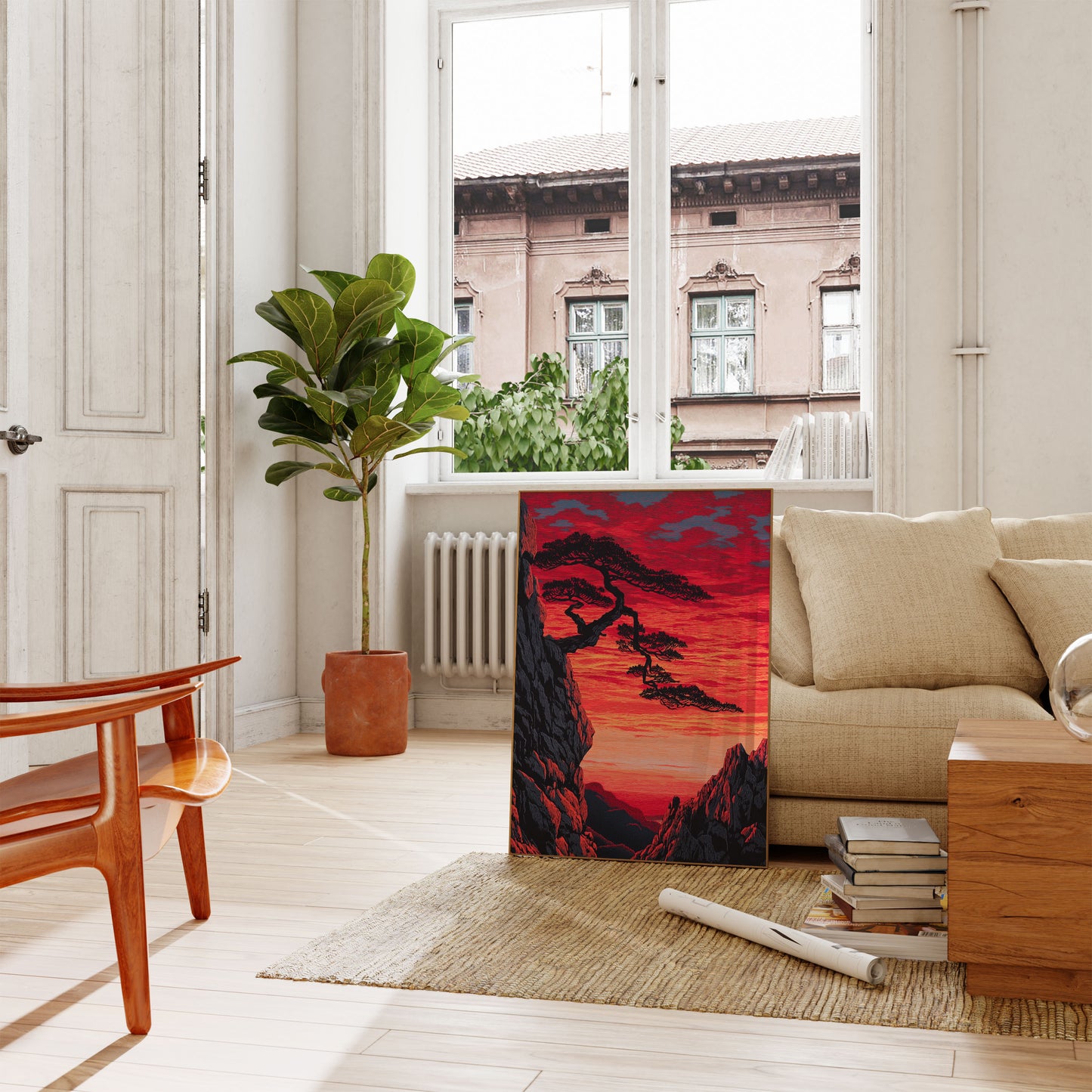 Poster Paesaggio Tramonto con Alberi Bonsai