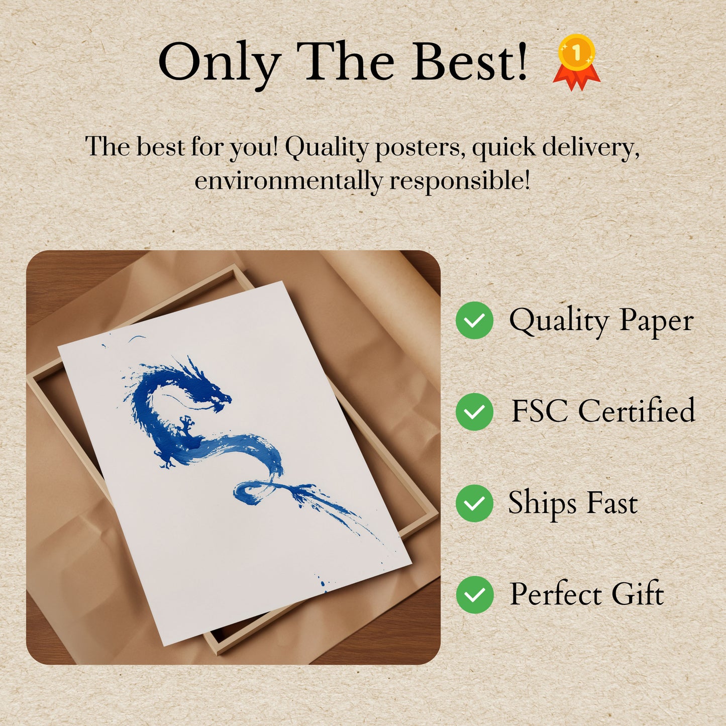 Póster de dragón con pincelada azul