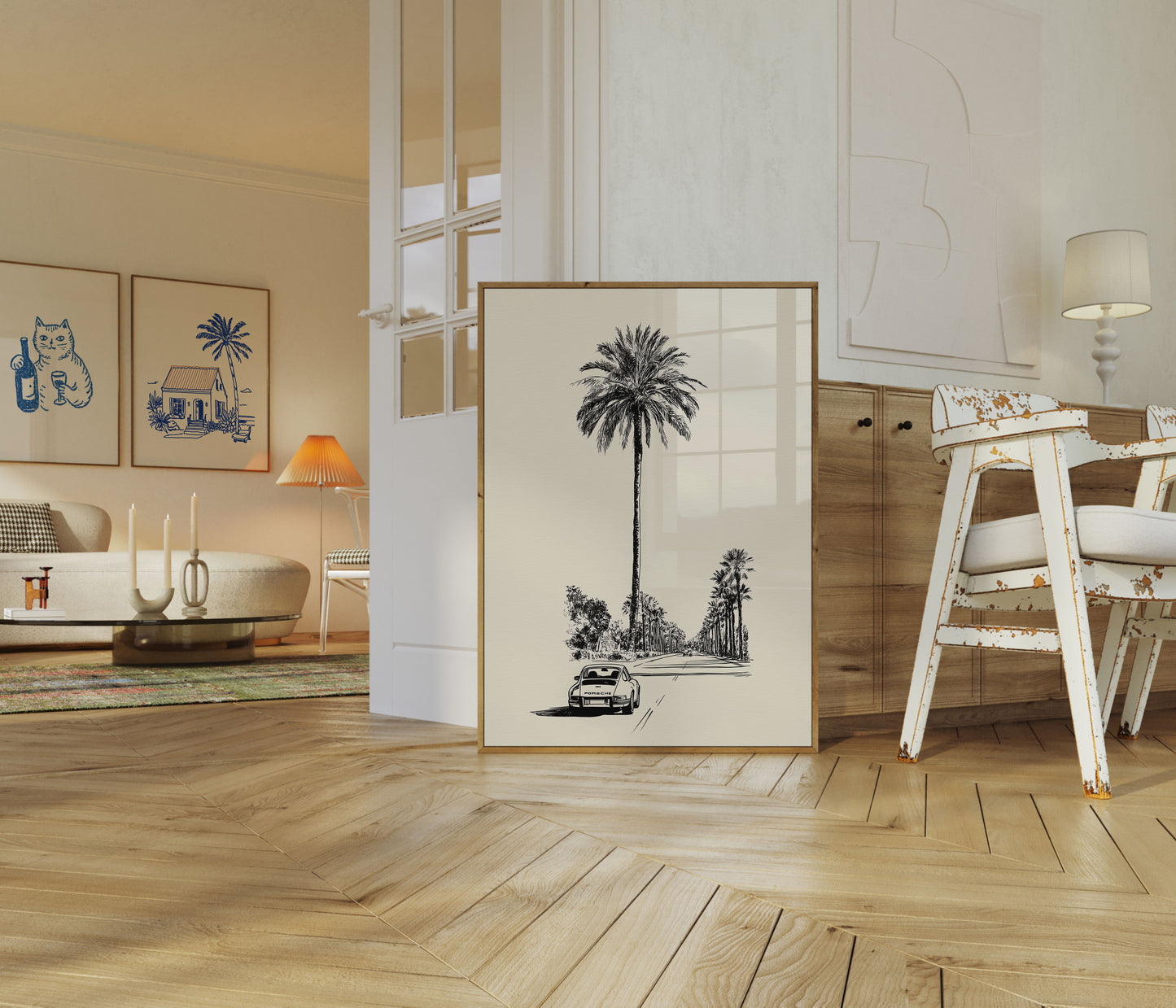 Palm Lined Porsche Voyage Poster