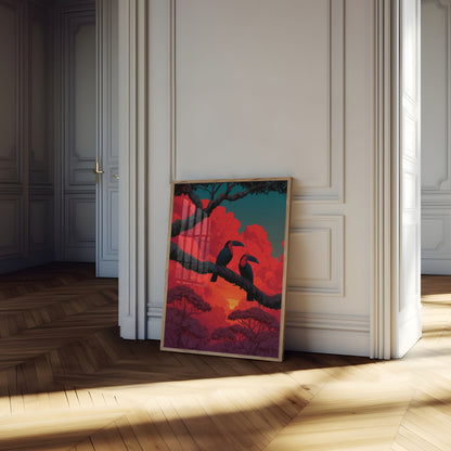 Tropical Toucans Sunset Poster