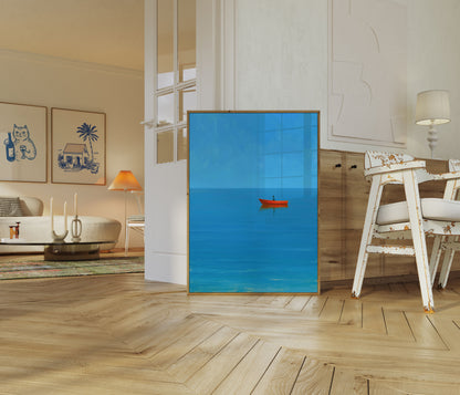 Red Boat on Blue Waters Poster