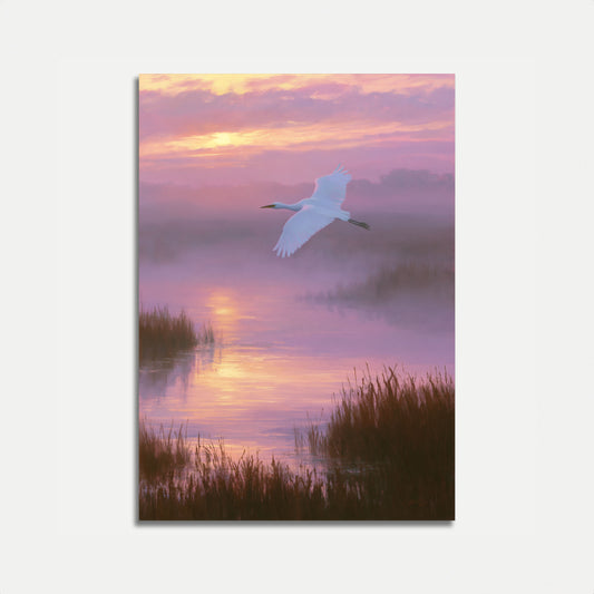 Hvit hegre tåkete morgen plakat