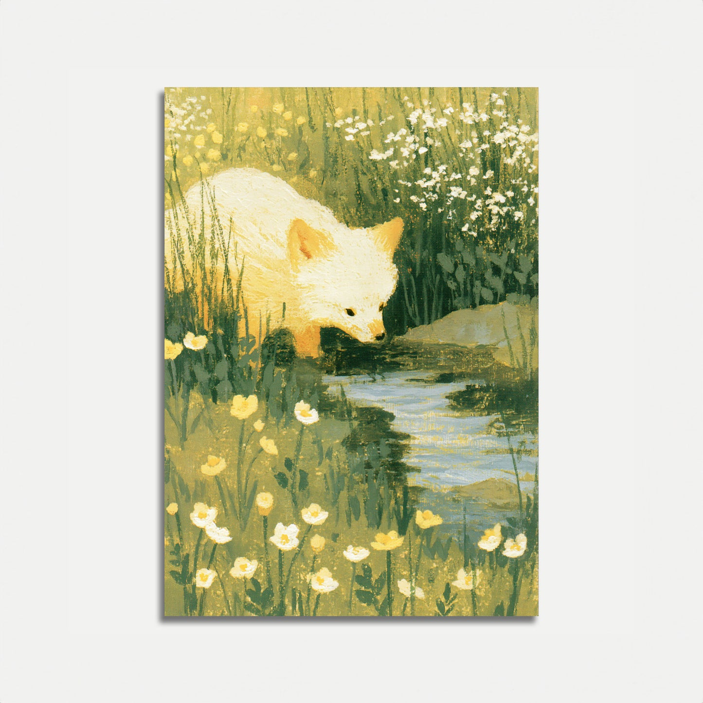 White Fox in Wildflower Meadow Poster