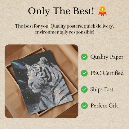 White Tiger Cosmic Stars Poster