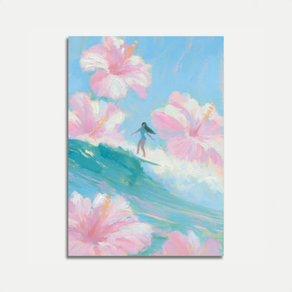 Surfer Girl Among Giant Flowers Poster
