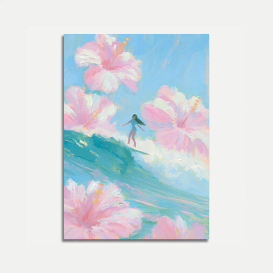 Surfer Girl Among Giant Flowers Poster
