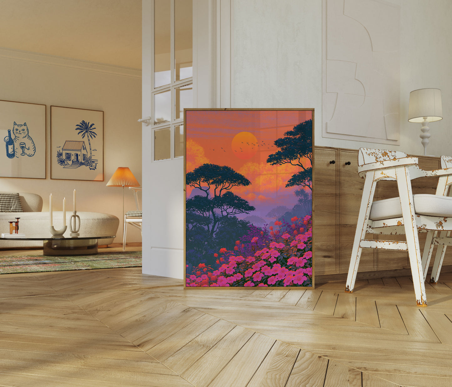 Afrikansk Solnedgang Landskab Plakat