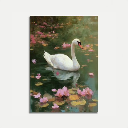 Elegant Swan Lotus Pond Poster