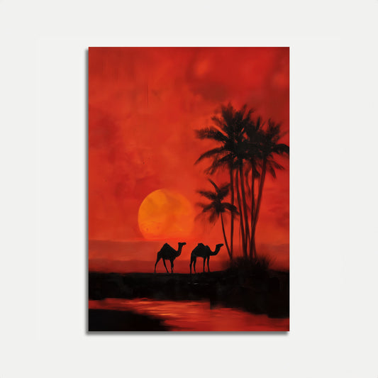 Desert Sunset Camel Poster