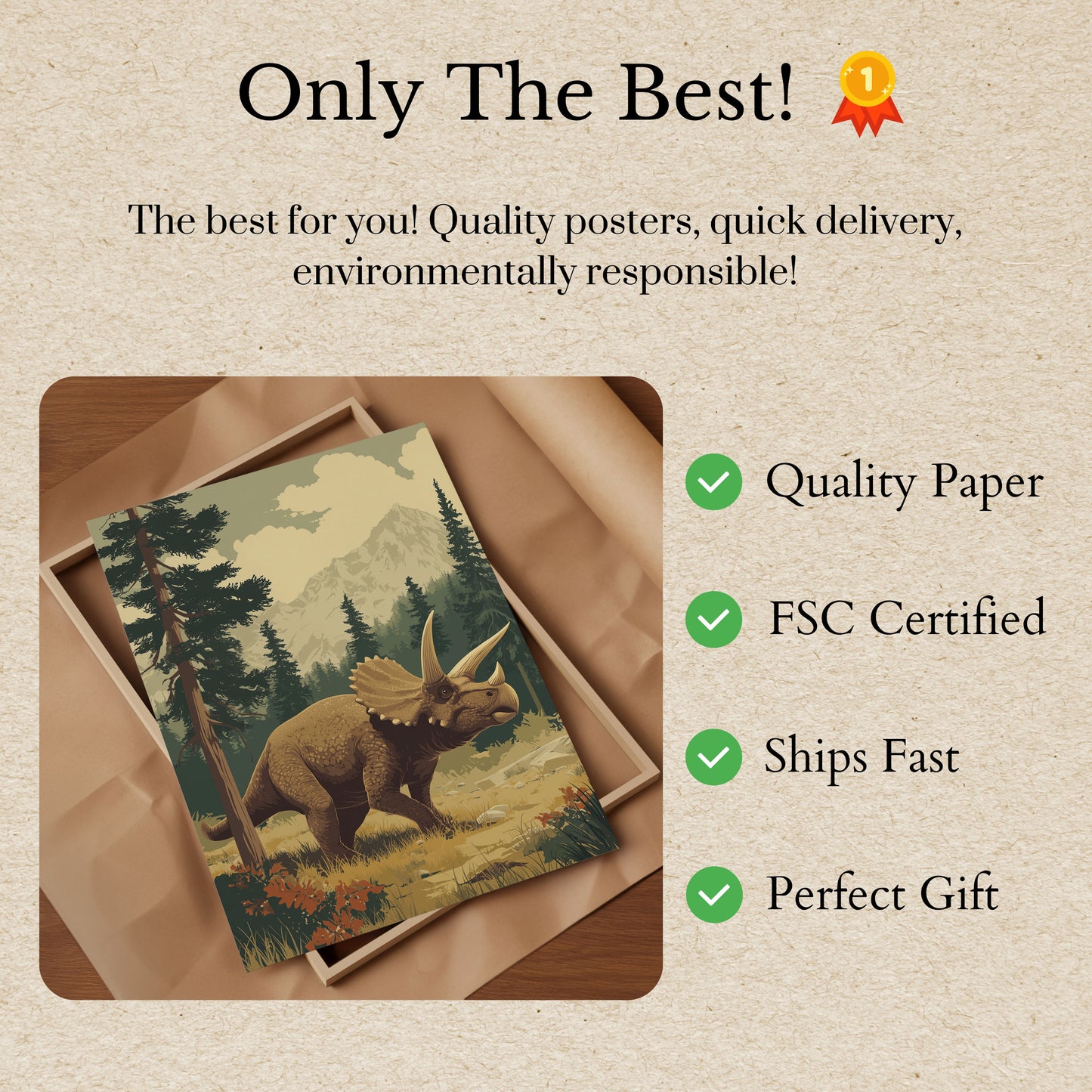 Póster del triceratops de montaña prehistórico