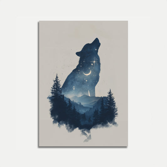 Starry Wolf Night Poster
