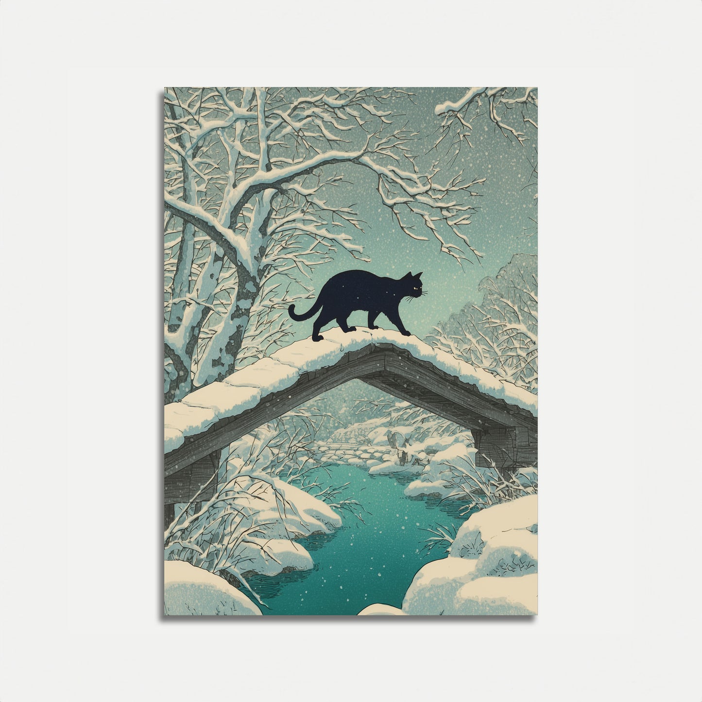 Black Cat Winter Night Poster