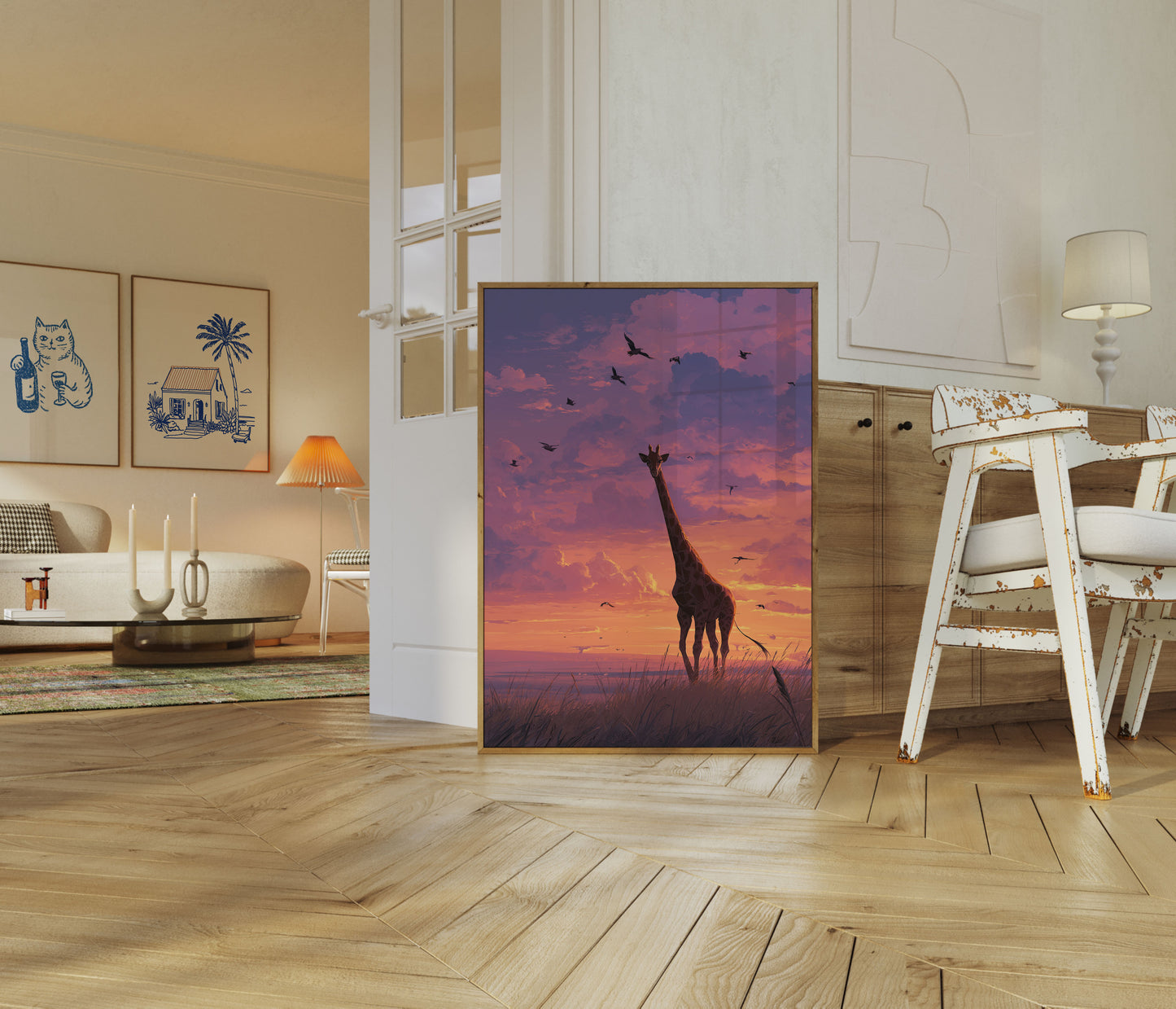 Sunset Savanna Giraffe Poster