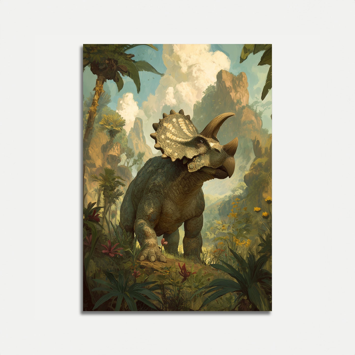 Prehistoric Triceratops Landscape Poster
