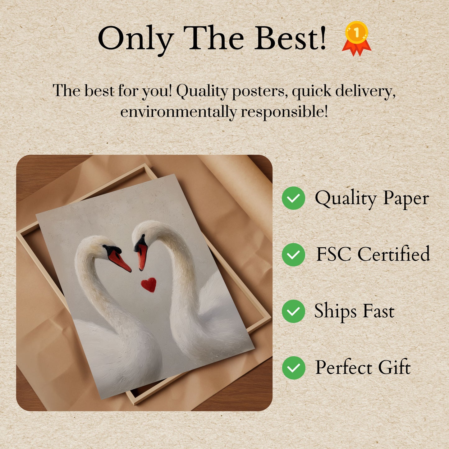 Swans in Love Heart Poster