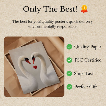 Swans in Love Heart Poster
