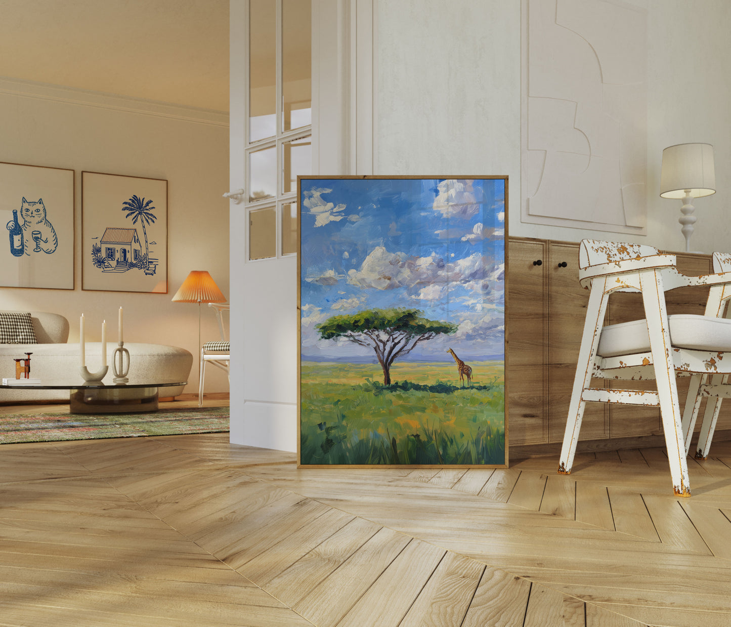 Solitary Giraffe Savanna Poster